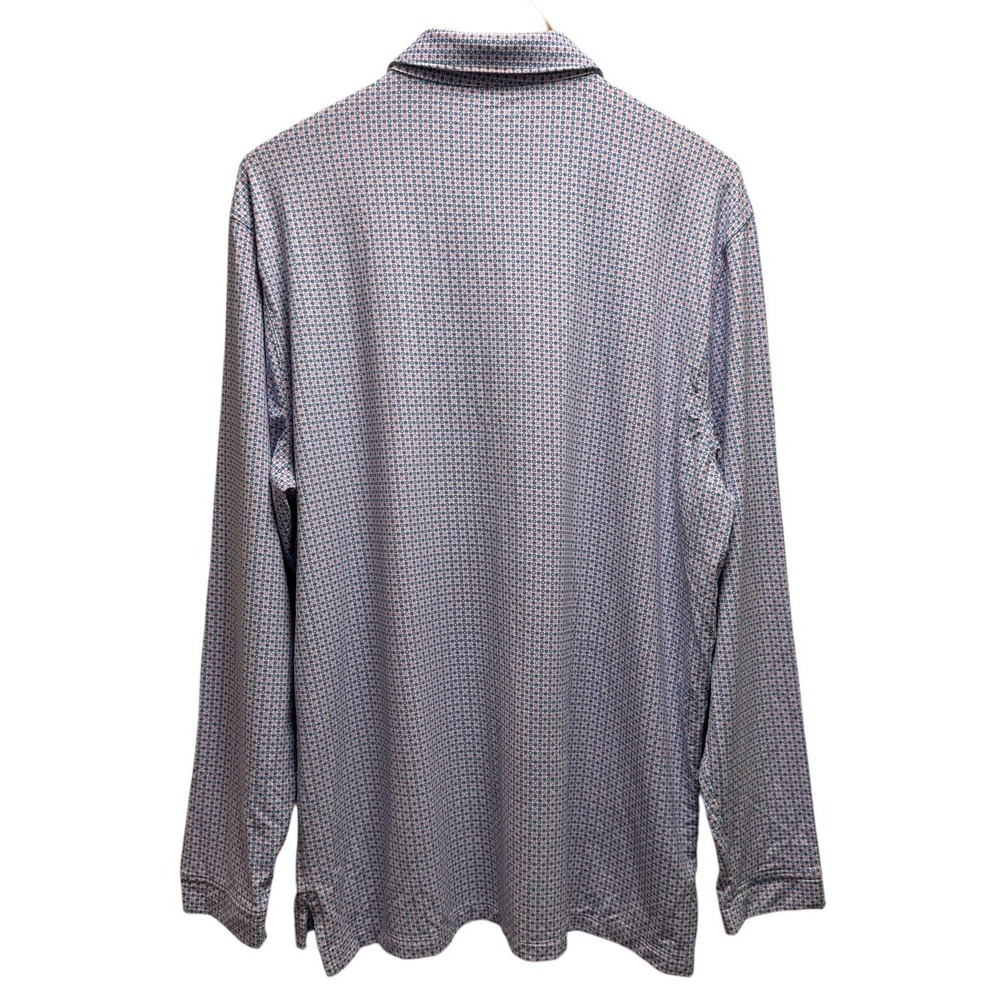 IBKUL Men's Sz Large Blue/Pink/White Polka Dot UPF 50+ Cool L/S Performance Polo - Picture 4 of 5